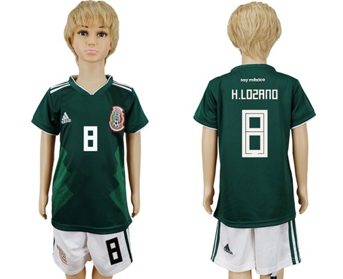 Mexico #8 H.Lozano Home Kid Soccer Country Jersey - Click Image to Close